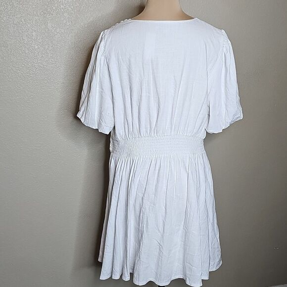 NWT LOFT 14 White Linen Blend Button Front V Neck Women's Dress - Picture 4 of 12